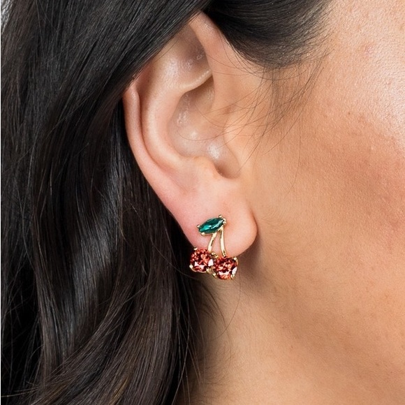 NWT Authentic Kate Spade ♠️ Crystal Cherry Earrings Red/Green - Picture 3 of 6